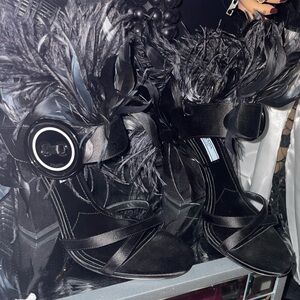 Prada Black Feathered Sandals